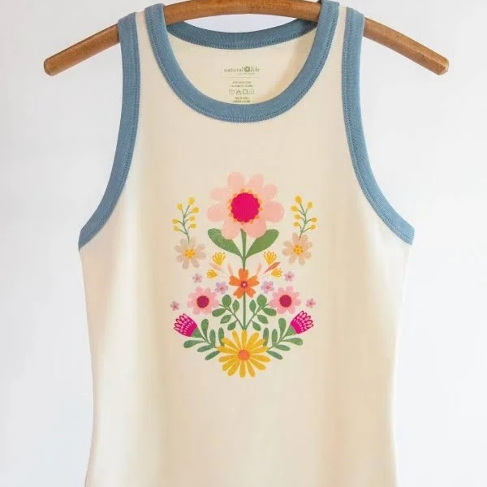 NATURAL LIFE Ringer Tank Top - Ivory Folk Flower